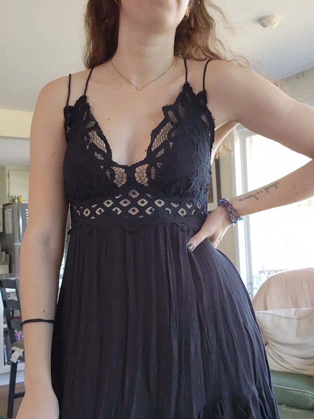Free People FP One Adella Slip Black Boho Dress